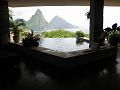 Infinity pool with a view of the Pitons and the Caribbean Sea in our room at Jade Mountain